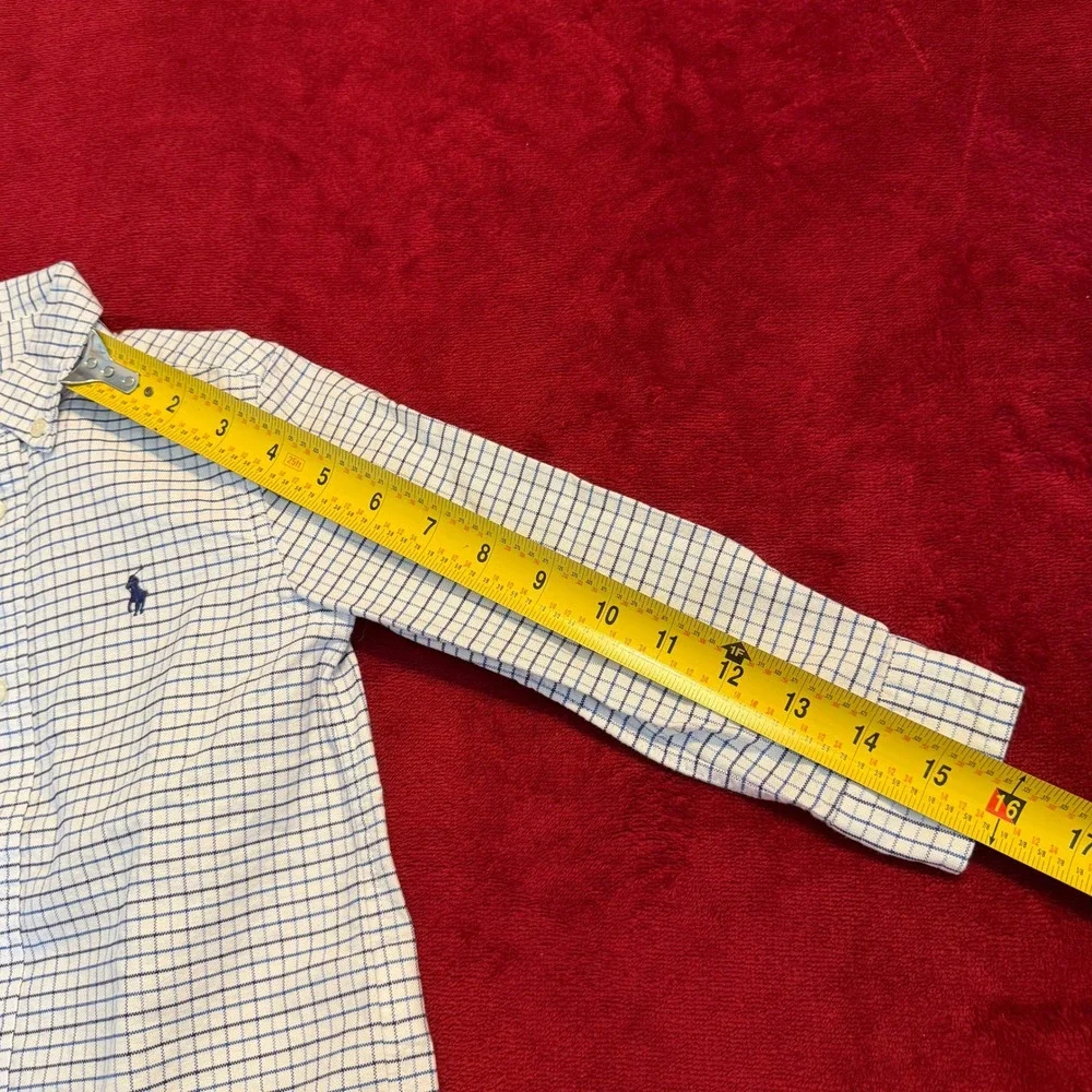 Ralph Lauren Boys 3T Blue‎ White Grid Check Long Sleeve Button Down Shirt Cotton